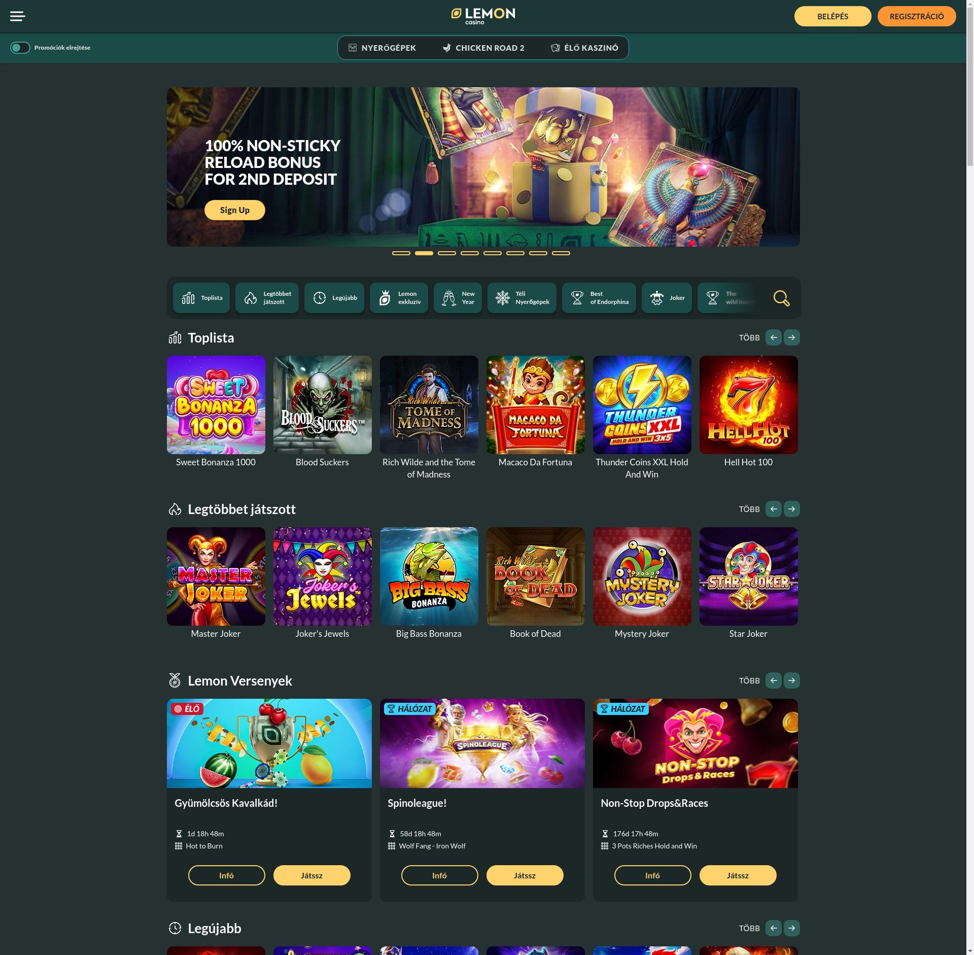 Lemon Casino kezelőfelület képernyőképe