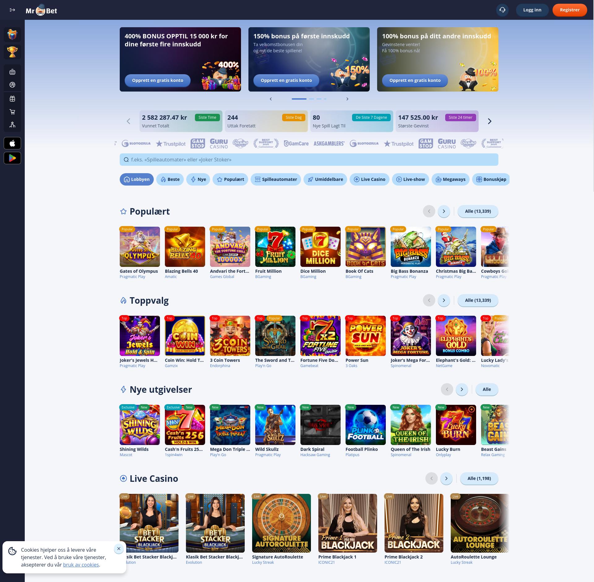 Skærmbillede af MR-BET Casino hjemmeside