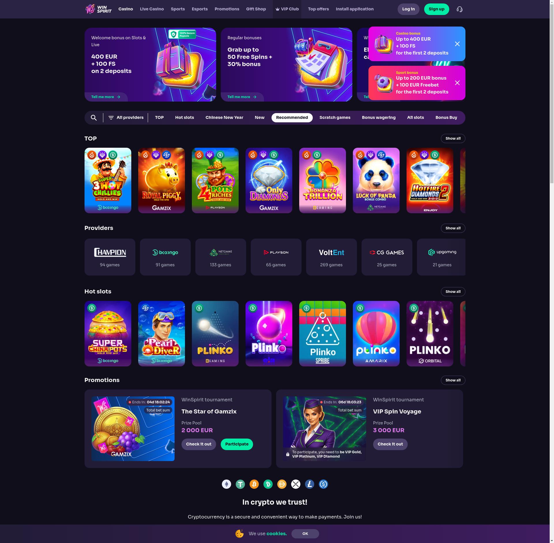 Winspirit Casino Dashboard Screenshot