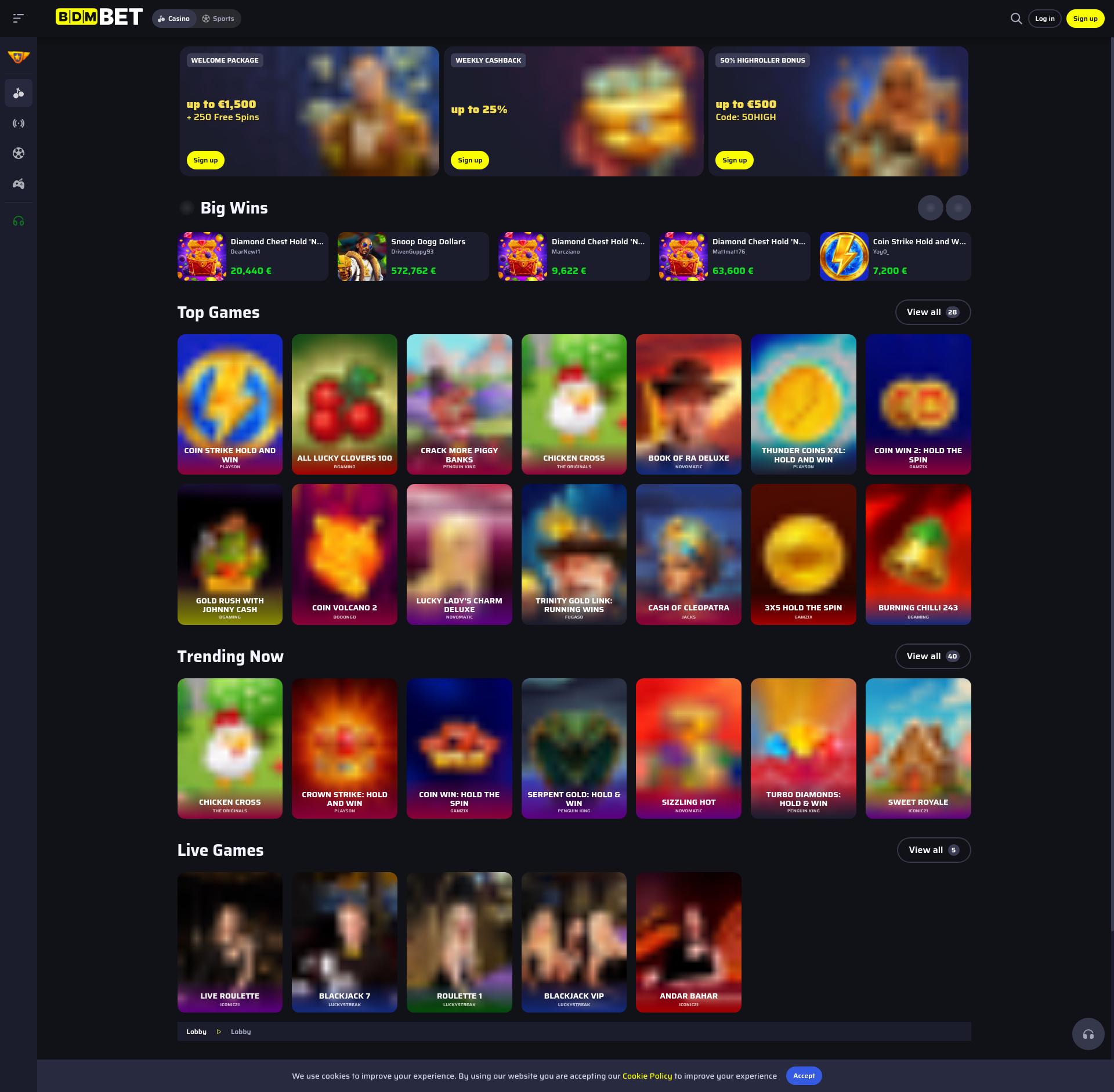 BdmBet Casino Interface Screenshot