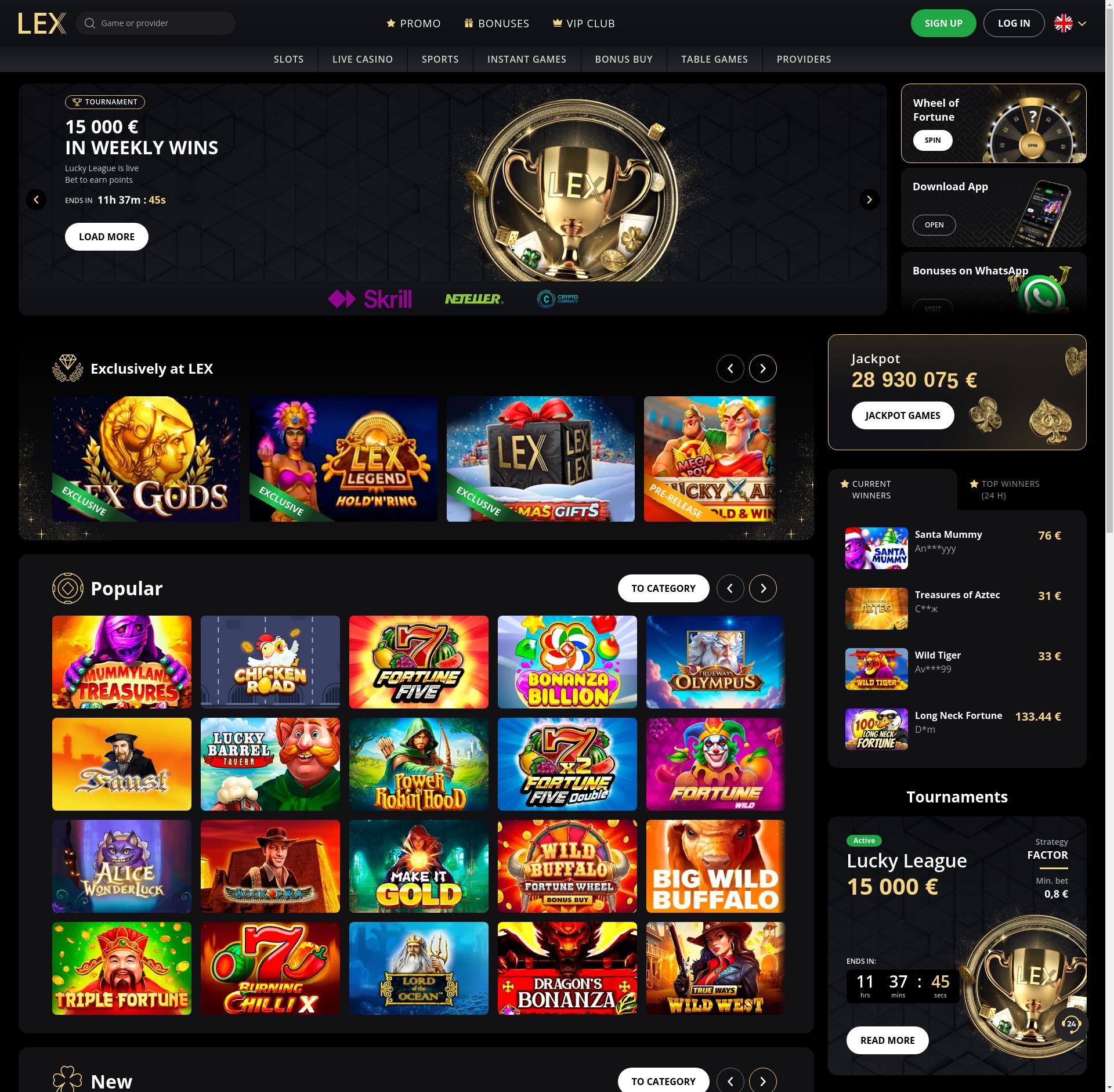 Screenshot af Unibet Casino hjemmeside