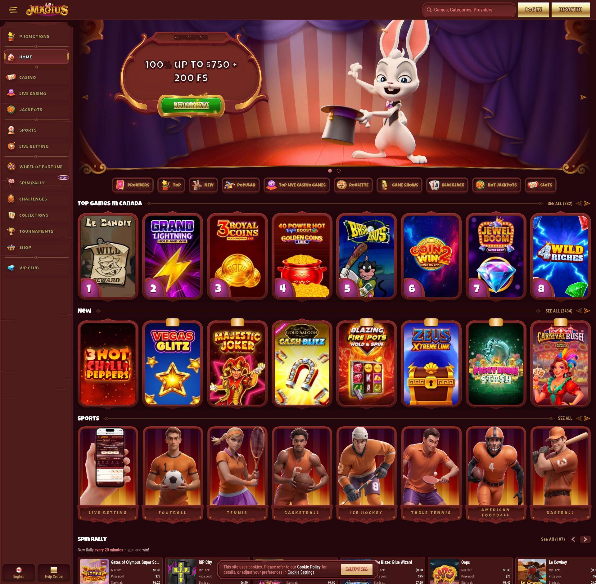 Screenshot von Magius Casino, das die Spieloberfläche zeigt