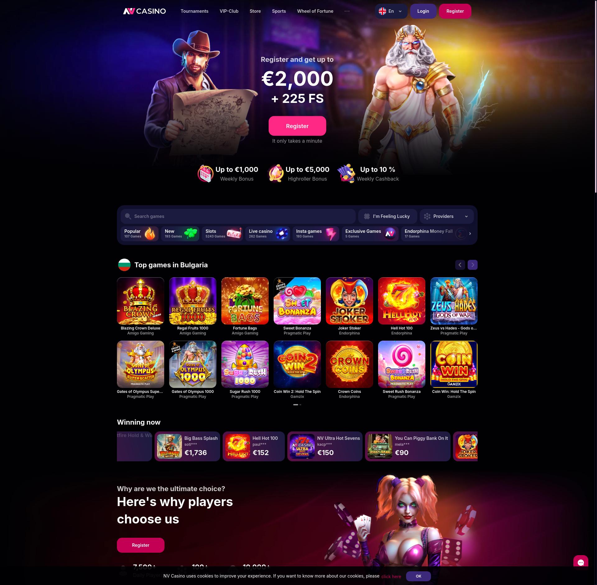 Interface de Nv casino
