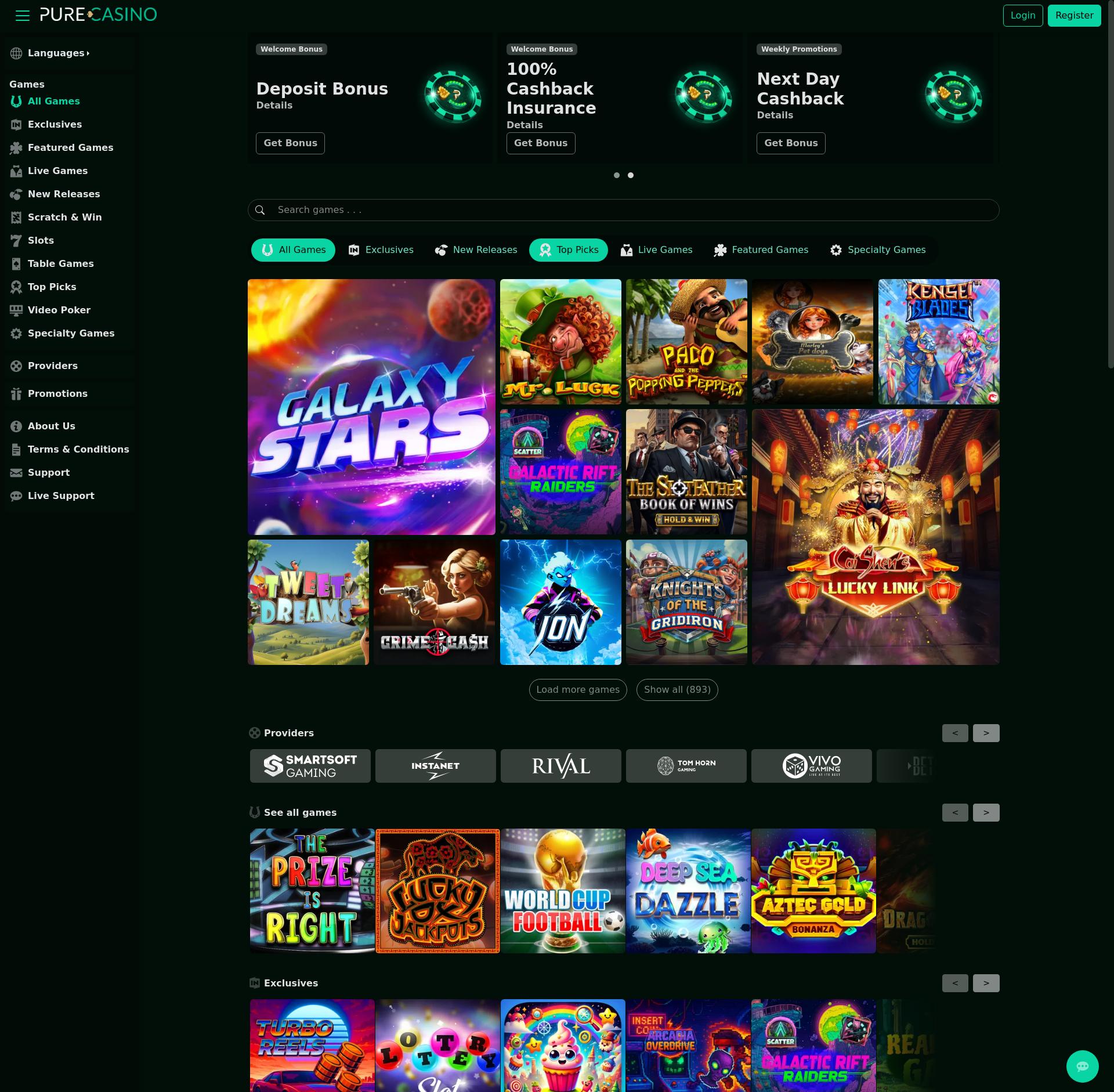 Pure Casino Interface Screenshot