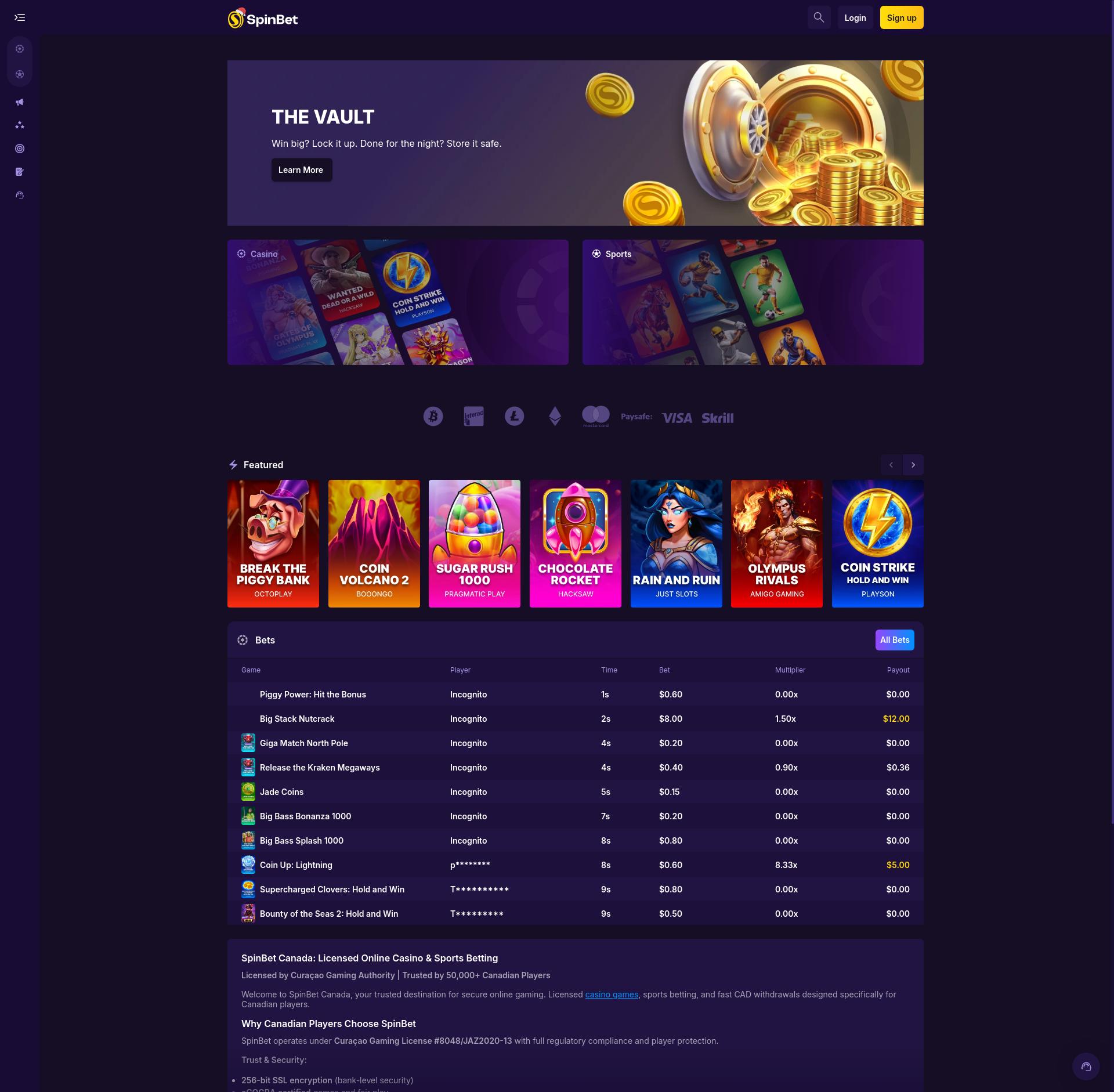 Spinbet Casino Screenshot
