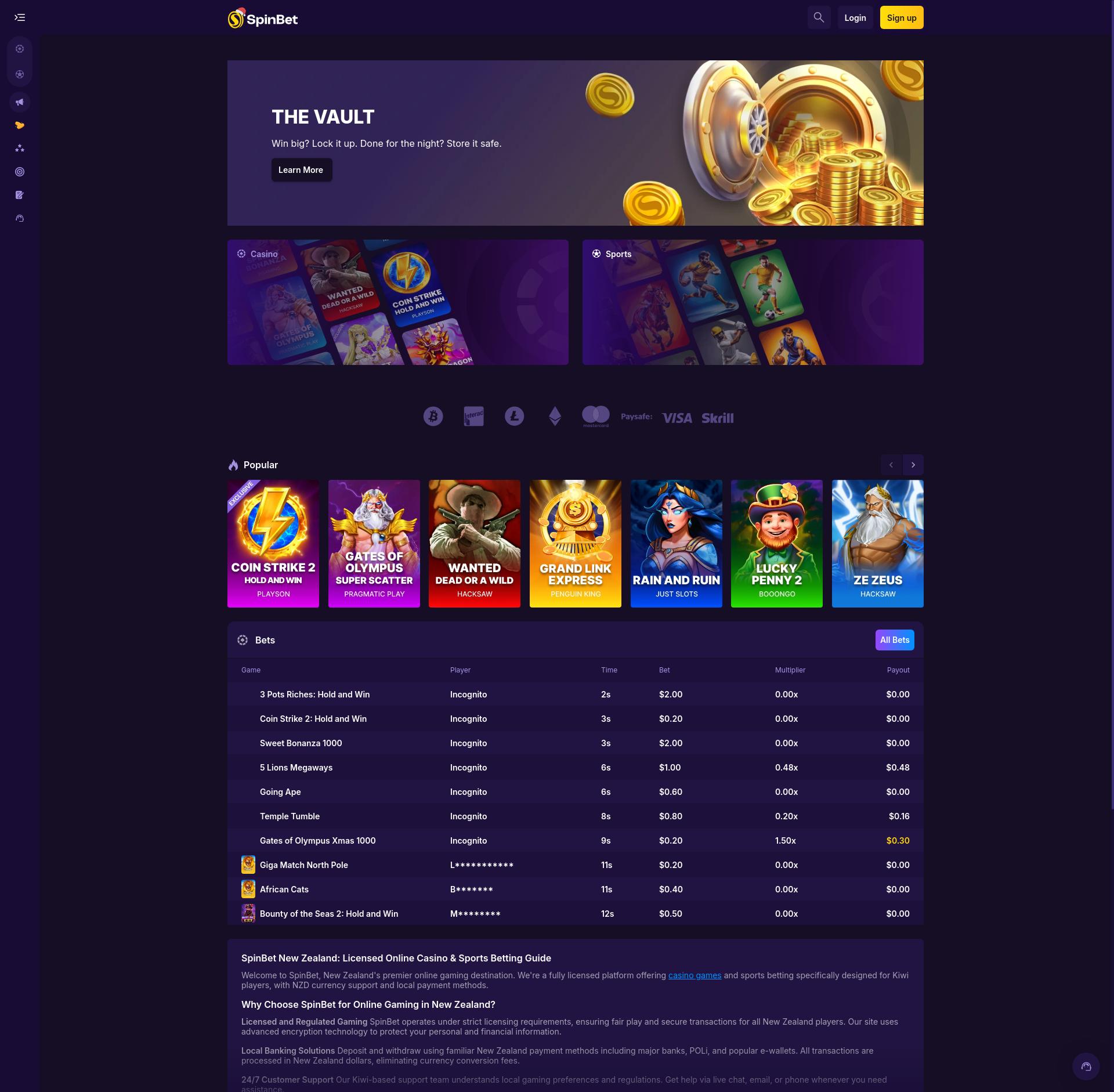Spinbet Casino NZ screenshot